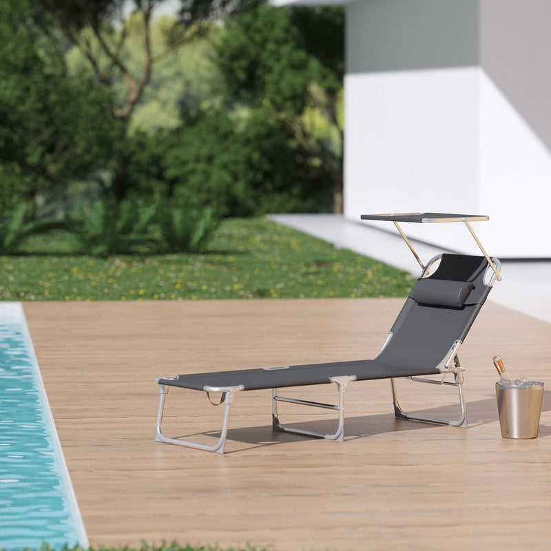 Folding Sun Lounger Deck Chair with Adjustable Backrest for Garden or Patio by Songmics