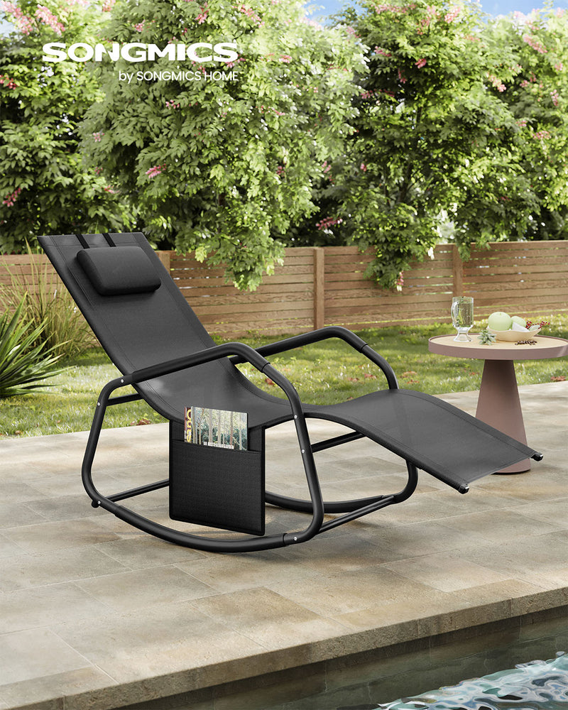 Black Outdoor Reclining Lounger with Anti Tip Design for Garden or Patio by Songmics