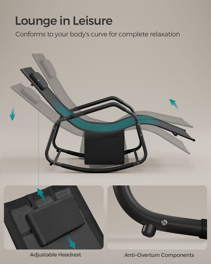 Black Outdoor Reclining Lounger with Anti Tip Design for Garden or Patio by Songmics