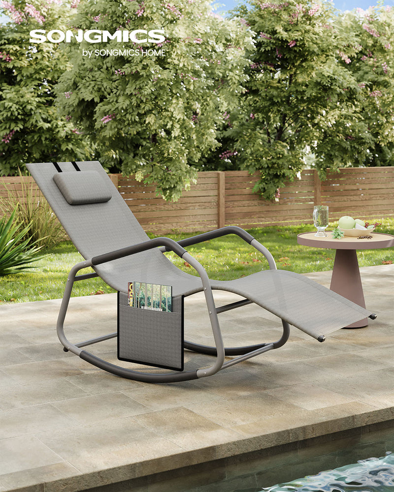 Outdoor Lounger Recliner with Anti-Tipping Stops Dove Grey SONGMICS