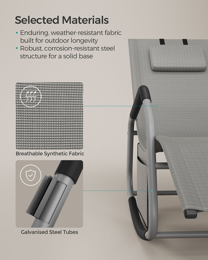 Outdoor Lounger Recliner with Anti-Tipping Stops Dove Grey SONGMICS