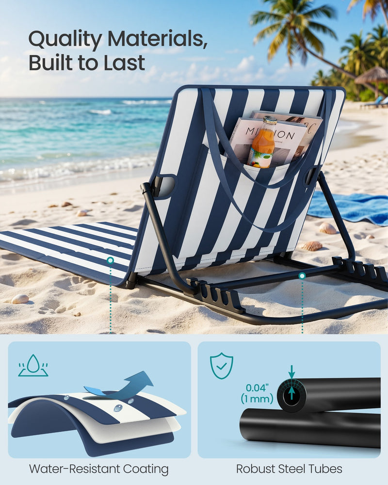 Folding Beach Loungers Galvanised Steel Frame 2-Pack Blue & White by SONGMICS Songmics