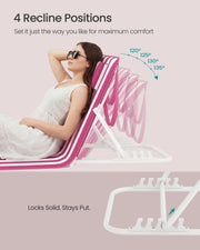 Sun Lounger 4 Position Adjustable 158cm Steel Strawberry Red & White by SONGMICS Songmics
