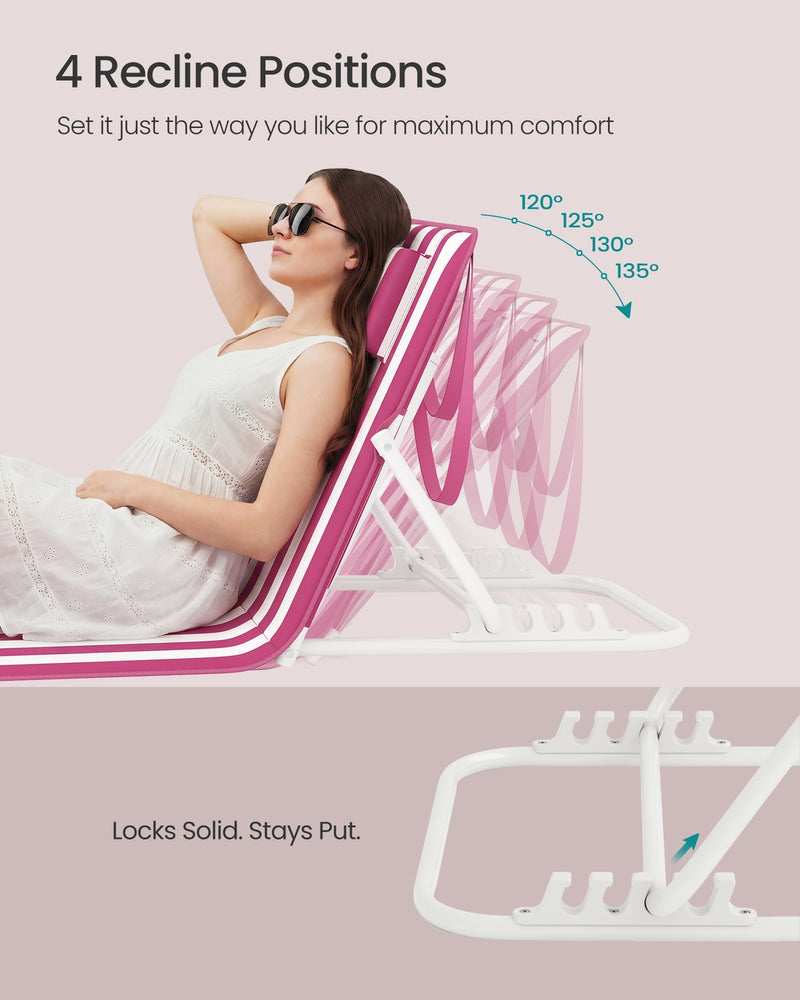 Sun Lounger 4 Position Adjustable 158cm Steel Strawberry Red & White by SONGMICS Songmics