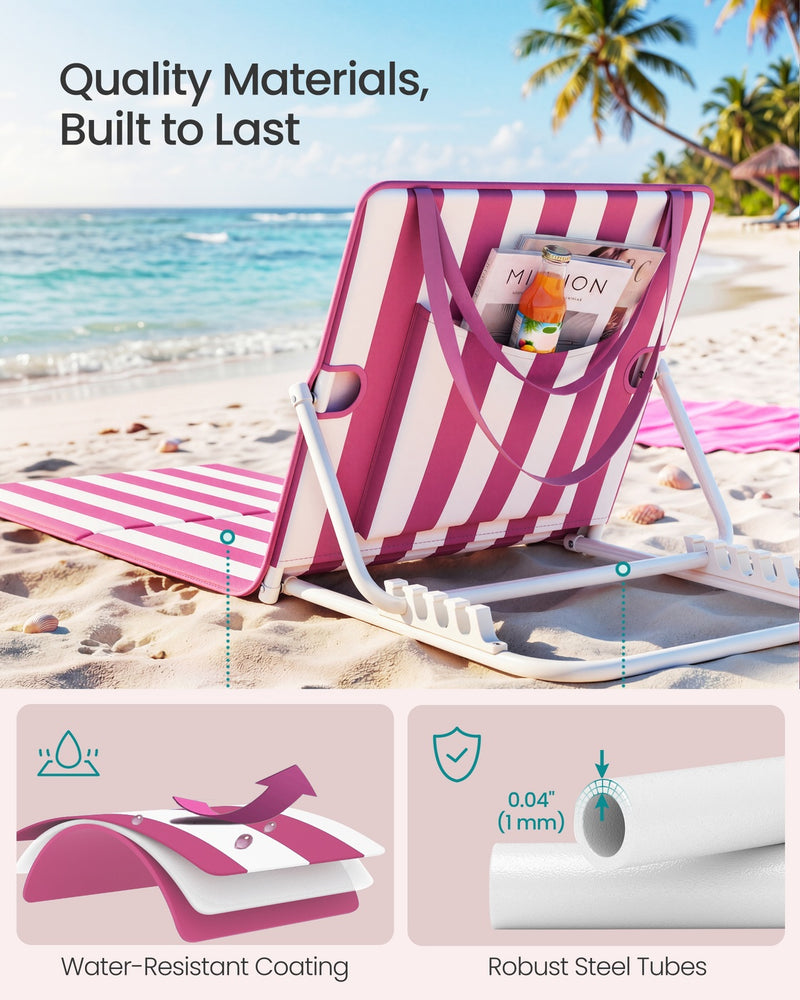 Sun Lounger 4 Position Adjustable 158cm Steel Strawberry Red & White by SONGMICS Songmics