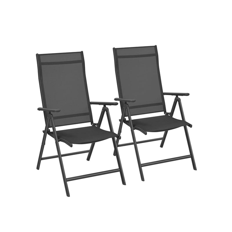 Set of 2 Black Folding Garden Chairs with Heavy Duty Aluminium Frame by Songmics