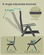 Set of 2 Black Folding Garden Chairs with Heavy Duty Aluminium Frame by Songmics