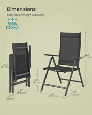 Set of 2 Black Folding Garden Chairs with Heavy Duty Aluminium Frame by Songmics