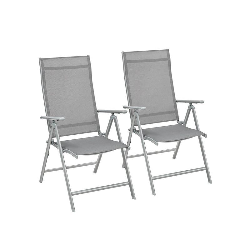 Set of 2 Grey Folding Garden Chairs with Heavy Duty Aluminium Frame by Songmics