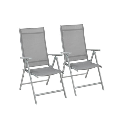 Set of 2 Grey Folding Garden Chairs with Heavy Duty Aluminium Frame by Songmics
