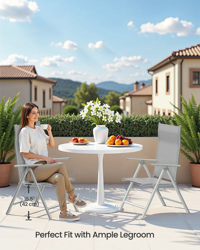 Set of 2 Grey Folding Garden Chairs with Heavy Duty Aluminium Frame by Songmics
