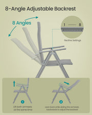 Set of 2 Grey Folding Garden Chairs with Heavy Duty Aluminium Frame by Songmics