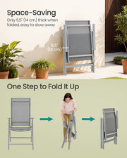 Set of 2 Grey Folding Garden Chairs with Heavy Duty Aluminium Frame by Songmics