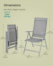 Set of 2 Grey Folding Garden Chairs with Heavy Duty Aluminium Frame by Songmics