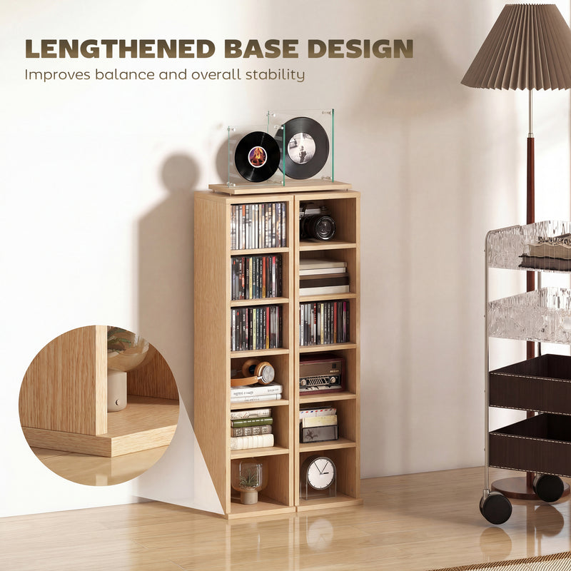 CD Storage Shelves Set of 2 for Organising Media with Adjustable Compartments Natural Wood Finish