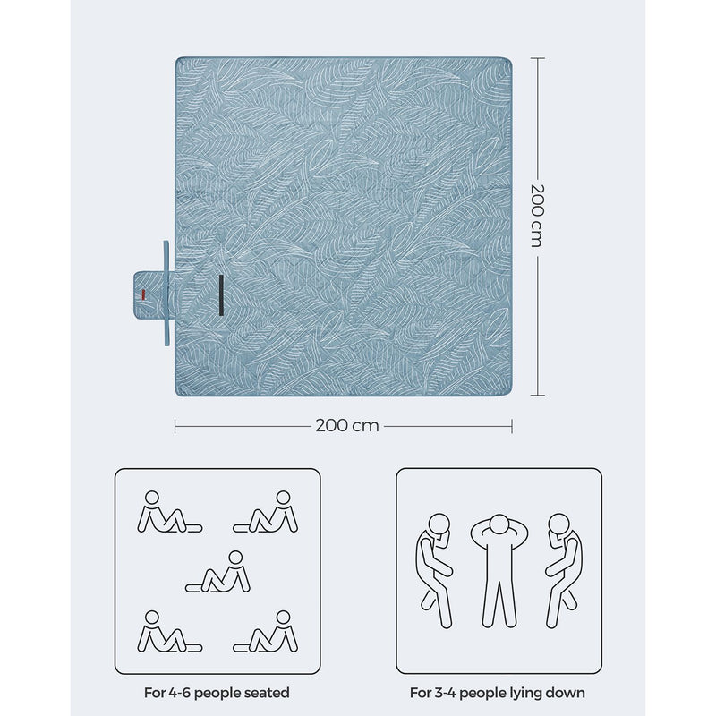 Large Leaf Pattern Picnic Blanket 200 x 200 cm Waterproof and Foldable by Songmics Songmics