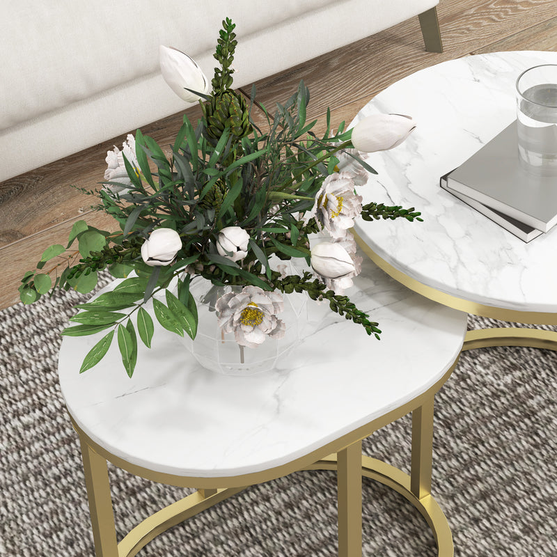 Marble Effect Nesting Tables Gold and White Space Saving Design by HOMCOM