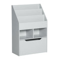 Kids Bookshelf and Toy Organiser with Storage Drawer and Wheels for Playroom, Grey