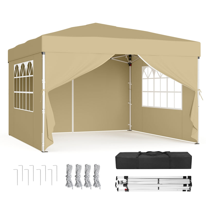 3m x 3m Pop Up Gazebo with Sides for Garden and Patio with UV Protection Beige SONGMICS