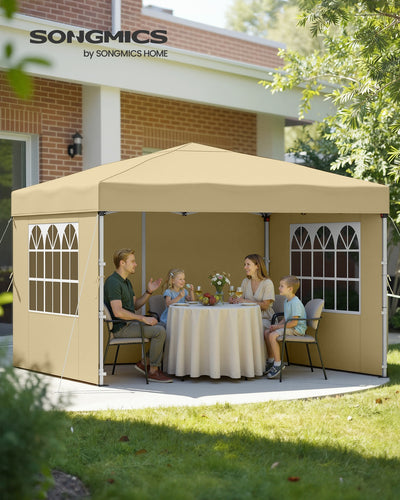 3m x 3m Pop Up Gazebo with Sides for Garden and Patio with UV Protection Beige SONGMICS
