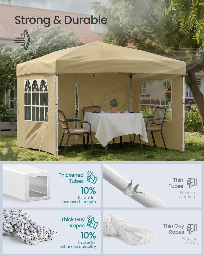 3m x 3m Pop Up Gazebo with Sides for Garden and Patio with UV Protection Beige SONGMICS