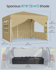 3m x 3m Pop Up Gazebo with Sides for Garden and Patio with UV Protection Beige SONGMICS
