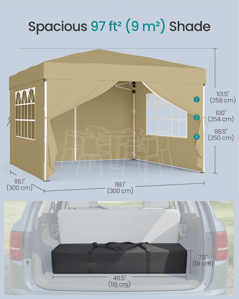 3m x 3m Pop Up Gazebo with Sides for Garden and Patio with UV Protection Beige SONGMICS