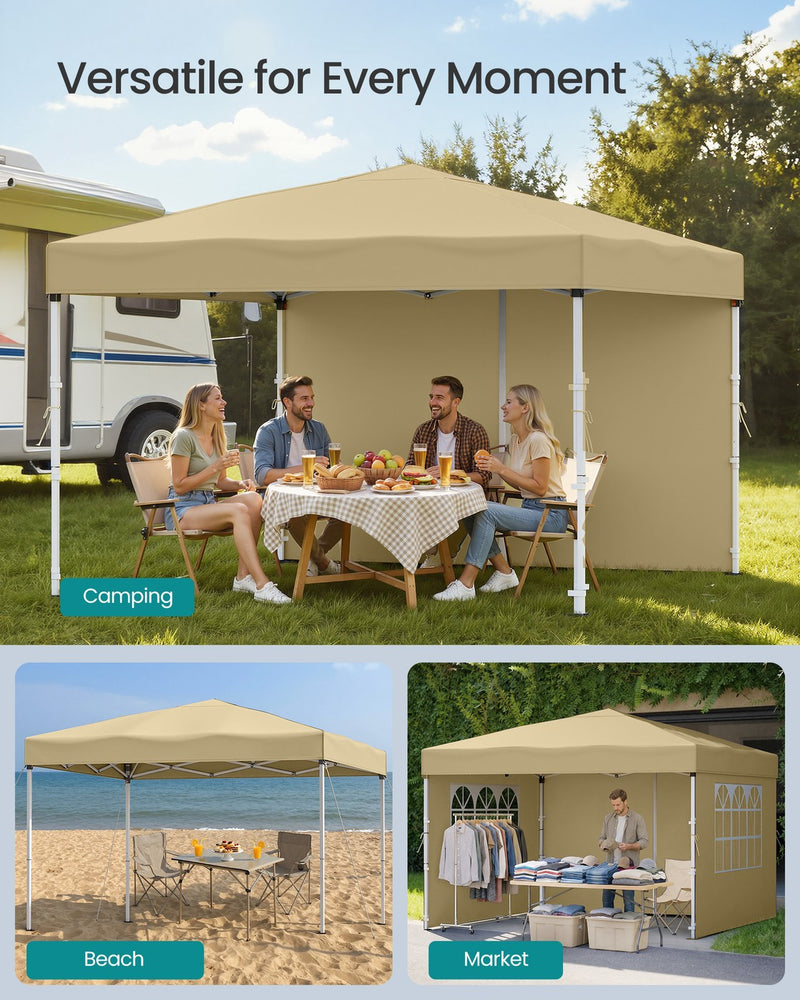 3m x 3m Pop Up Gazebo with Sides for Garden and Patio with UV Protection Beige SONGMICS