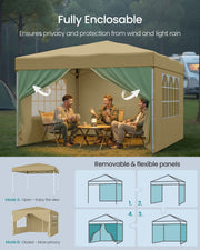 3m x 3m Pop Up Gazebo with Sides for Garden and Patio with UV Protection Beige SONGMICS