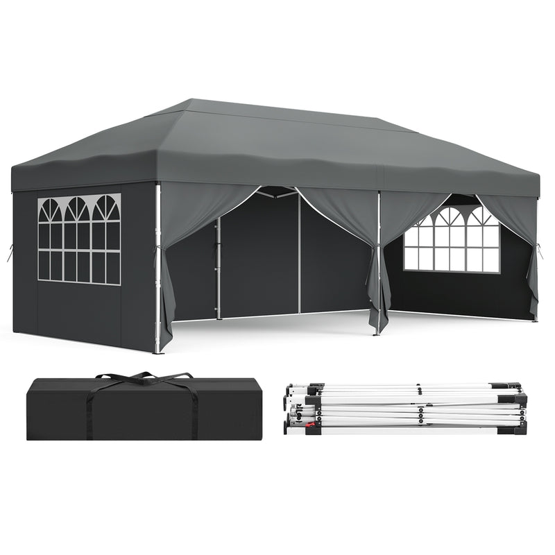 3m x 6m Pop Up Gazebo with 6 Sides for Garden and Patio with UV Protection Dark Grey SONGMICS