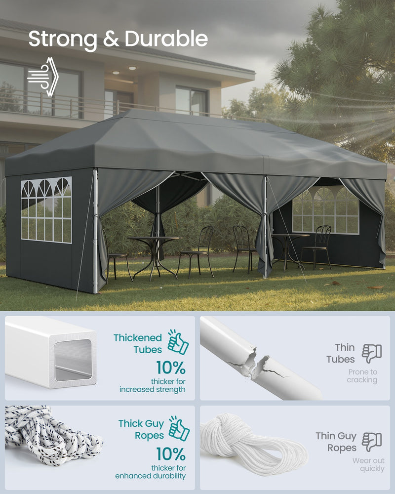 3m x 6m Pop Up Gazebo with 6 Sides for Garden and Patio with UV Protection Dark Grey SONGMICS