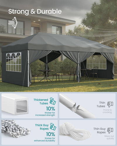 3m x 6m Pop Up Gazebo with 6 Sides for Garden and Patio with UV Protection Dark Grey SONGMICS