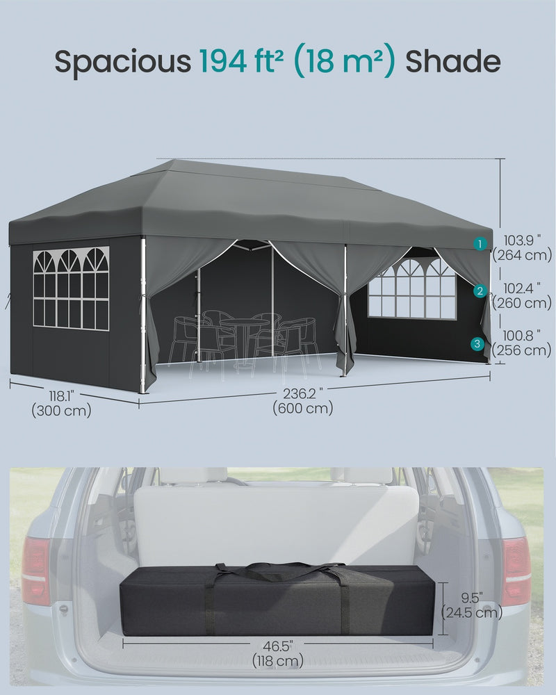3m x 6m Pop Up Gazebo with 6 Sides for Garden and Patio with UV Protection Dark Grey SONGMICS
