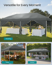 3m x 6m Pop Up Gazebo with 6 Sides for Garden and Patio with UV Protection Dark Grey SONGMICS