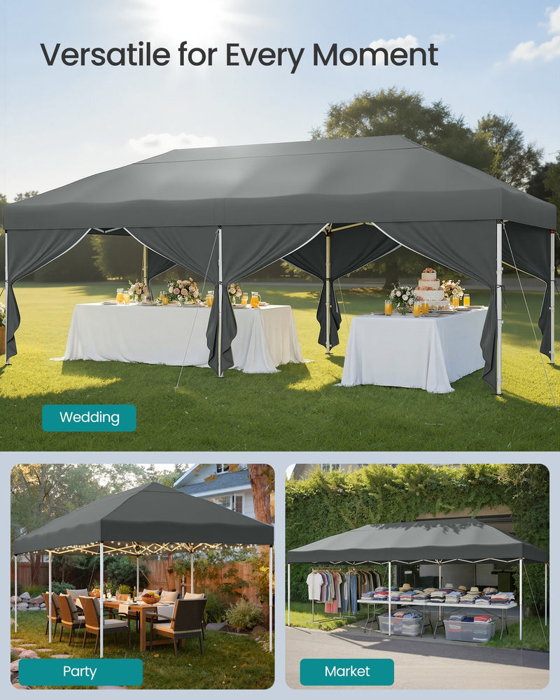 3m x 6m Pop Up Gazebo with 6 Sides for Garden and Patio with UV Protection Dark Grey SONGMICS