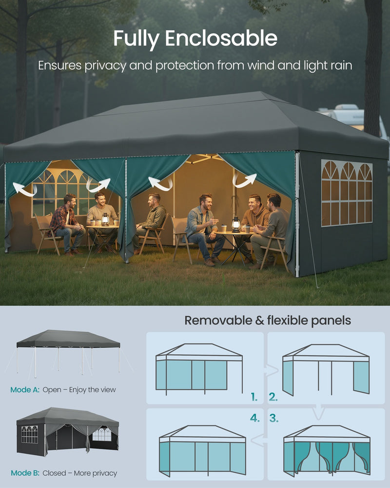 3m x 6m Pop Up Gazebo with 6 Sides for Garden and Patio with UV Protection Dark Grey SONGMICS