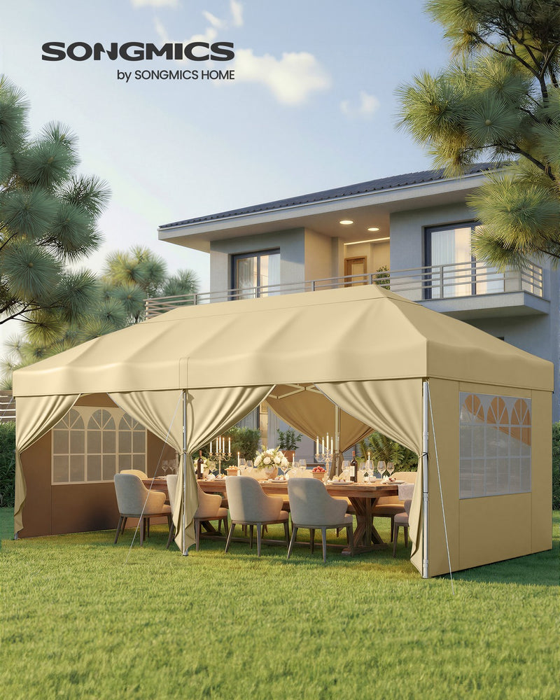 3m x 6m Pop Up Gazebo with 6 Sides for Garden and Patio with UV Protection Beige SONGMICS