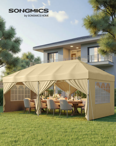 3m x 6m Pop Up Gazebo with 6 Sides for Garden and Patio with UV Protection Beige SONGMICS
