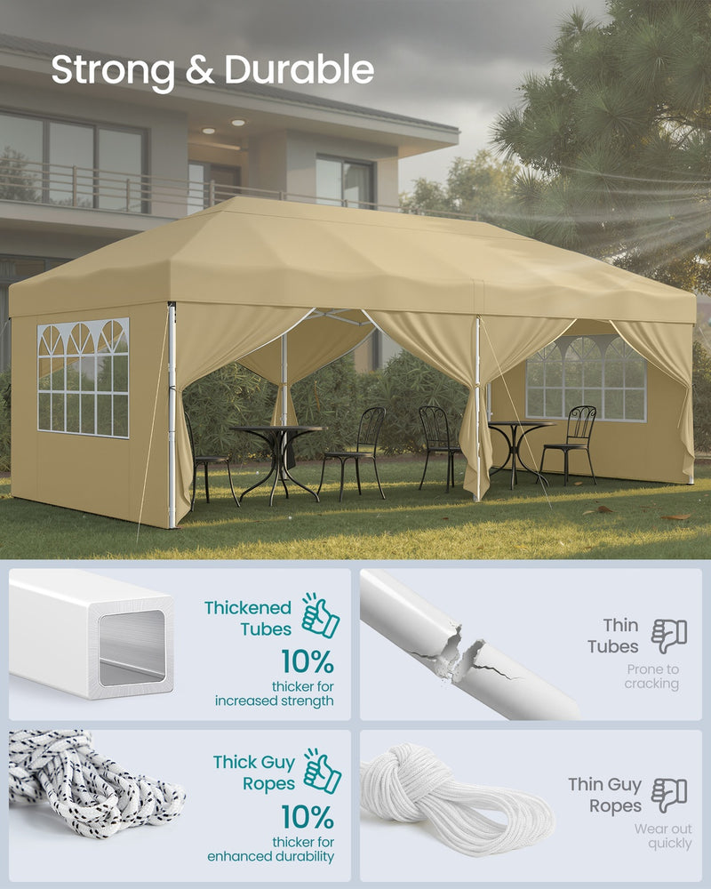 3m x 6m Pop Up Gazebo with 6 Sides for Garden and Patio with UV Protection Beige SONGMICS
