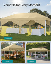 3m x 6m Pop Up Gazebo with 6 Sides for Garden and Patio with UV Protection Beige SONGMICS