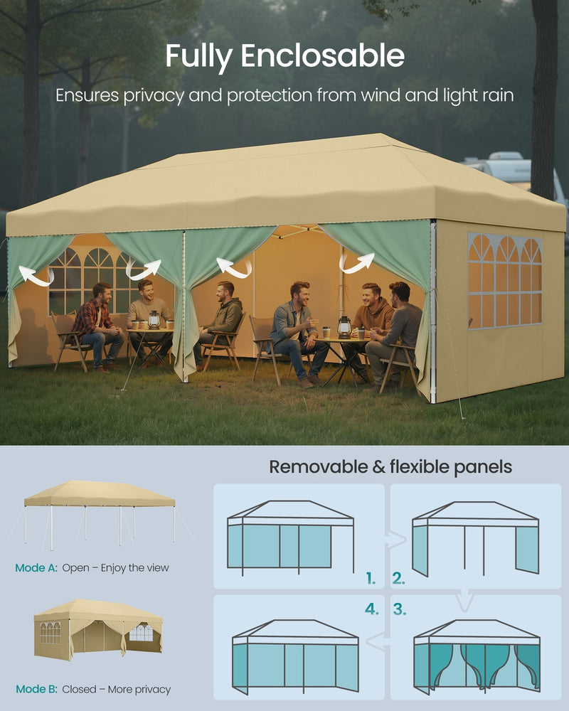 3m x 6m Pop Up Gazebo with 6 Sides for Garden and Patio with UV Protection Beige SONGMICS