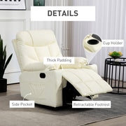 Manual Reclining Swivel Armchair With Footrest And Cup Holders For Lounge Use, Cream