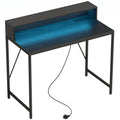 Computer Desk With Built-In Charging and RGB LED Lighting for Organised Home Workspace Black Wood-Effect