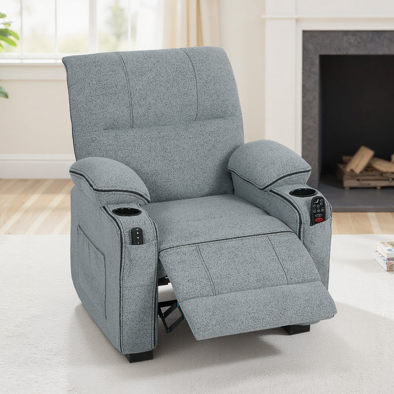 Electric Recliner Massage Armchair with Heat USB Port and Cup Holders for Lounge Grey AOSOM