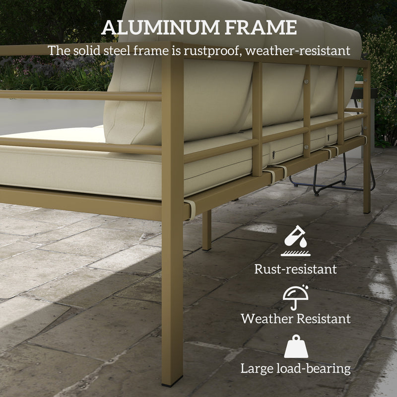 Outsunny Garden Bench with Cushions, 3-Seater Sofa with Backrest, Armrest and Back Cushions, 185 x 66 x 64cm, Cream White AOSOM