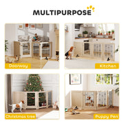 4 Panel Freestanding Pet Gate with Lockable Door and Support Feet for Indoor Use Oak AOSOM