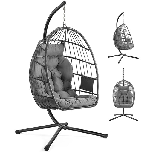 Hanging Egg Chair With Steel Stand, Comfy Cushions & Foldable Basket by Songmics Songmics