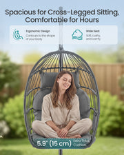 Hanging Egg Chair With Steel Stand, Comfy Cushions & Foldable Basket by Songmics Songmics