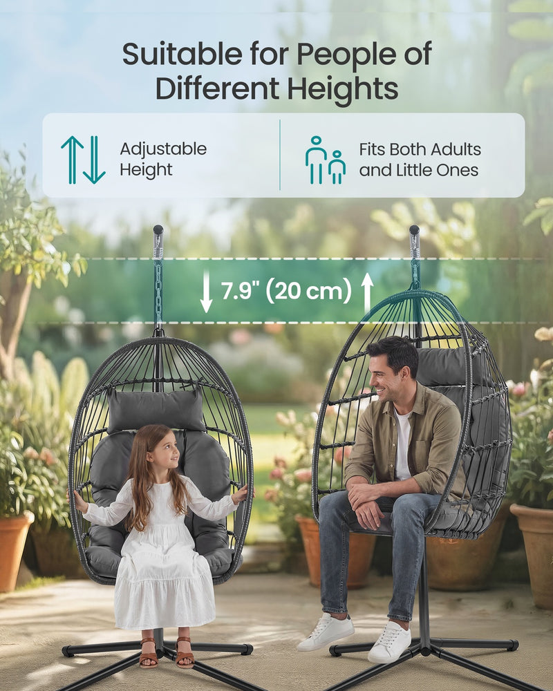 Hanging Egg Chair With Steel Stand, Comfy Cushions & Foldable Basket by Songmics Songmics