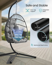 Hanging Egg Chair With Steel Stand, Comfy Cushions & Foldable Basket by Songmics Songmics